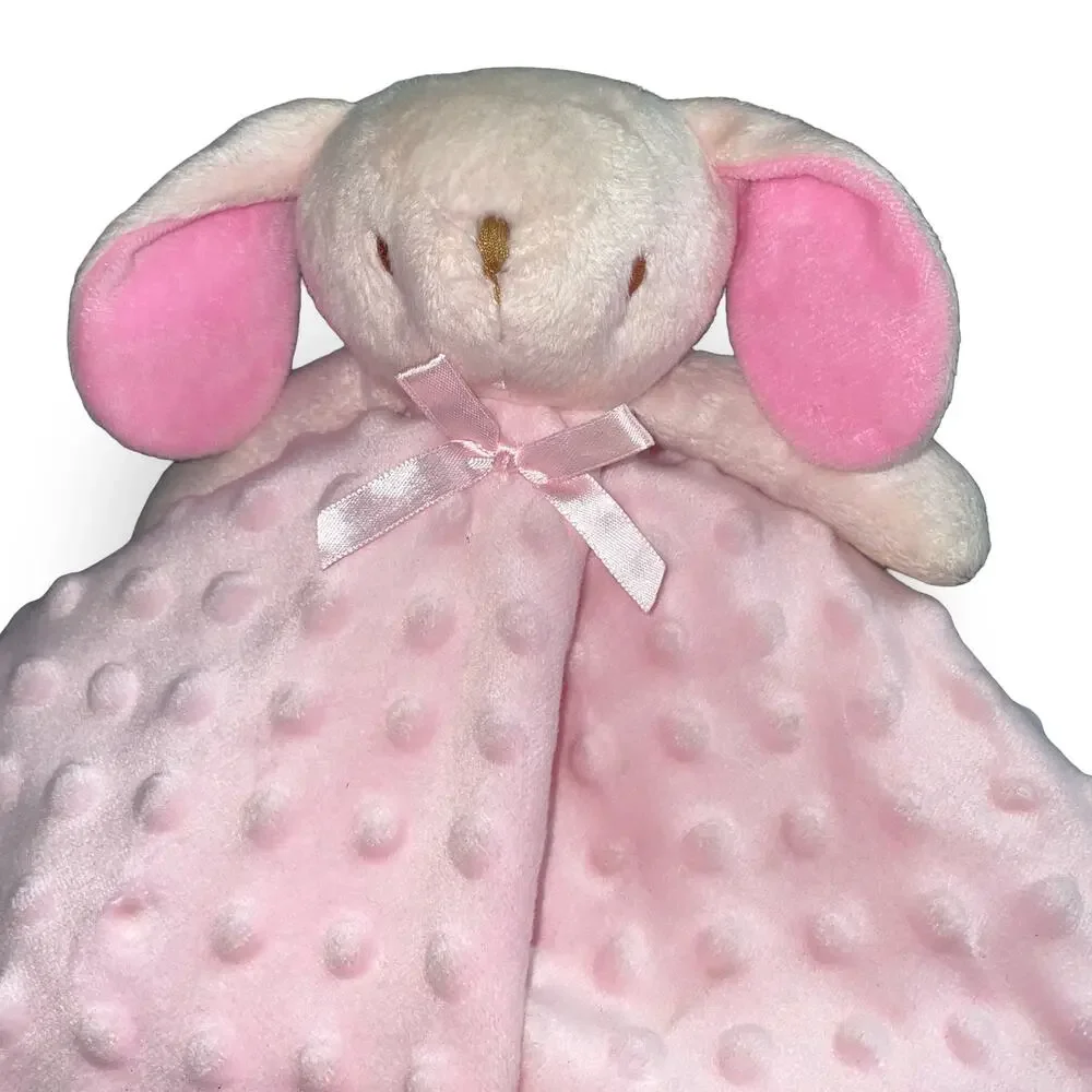 Pro Goleem Pink Bunny Rabbit Baby Lovey Security Blanket Minky Dot Satin Trim